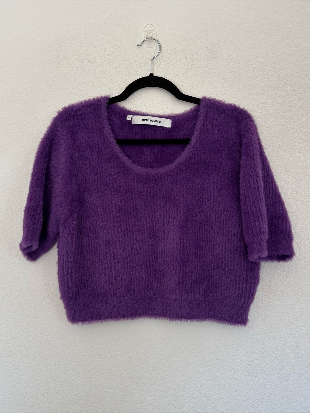 Anthropologie Oval Square Young Knit Pansy Purple Crop Sweater - Picture 3 of 7